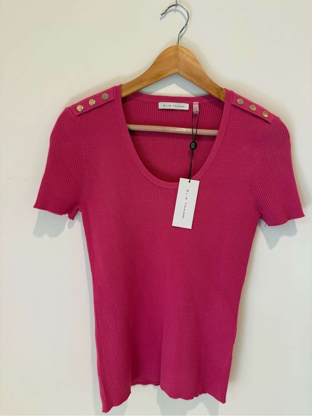 Elie Tahari Ribbed Button Top